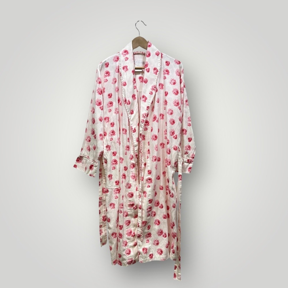 Crabtree & Evelyn Womens Pink Rose Floral Cotton Jacquard Robe Small - Picture 2 of 8